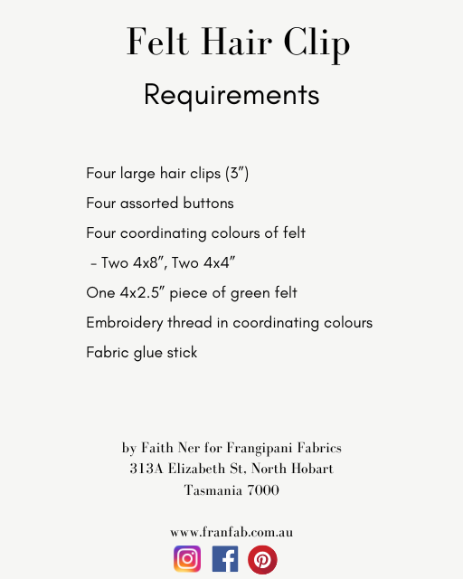 Frangipani Fabrics - Flower Power Felt Hair Clips Pattern