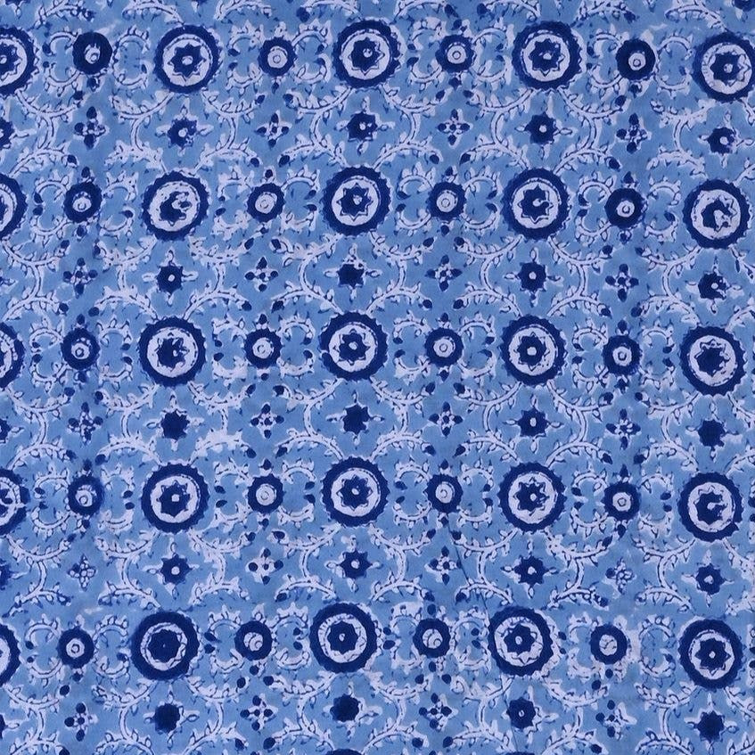 Blue Stars Indian Hand Block Printed Fabric