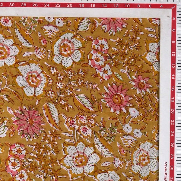 Indian Hand Block Printed Fabrics - Yellow Flower