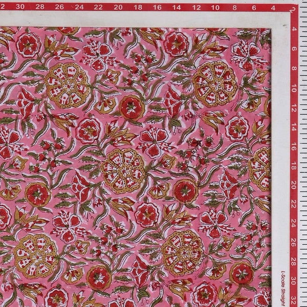 Indian Hand Block Printed Fabrics - Pink Flower